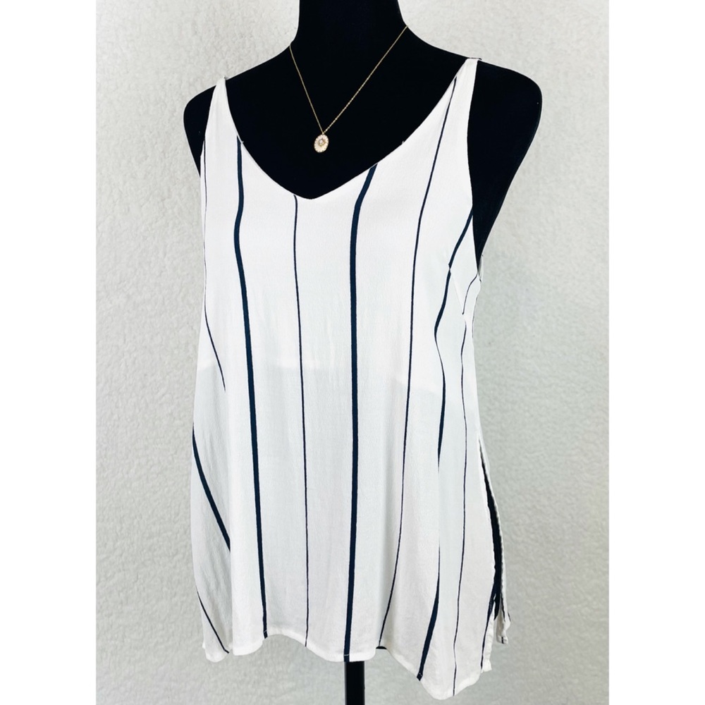 HONEY PUNCH • White Striped Side Slit Tank Top, S - Picture 5 of 13